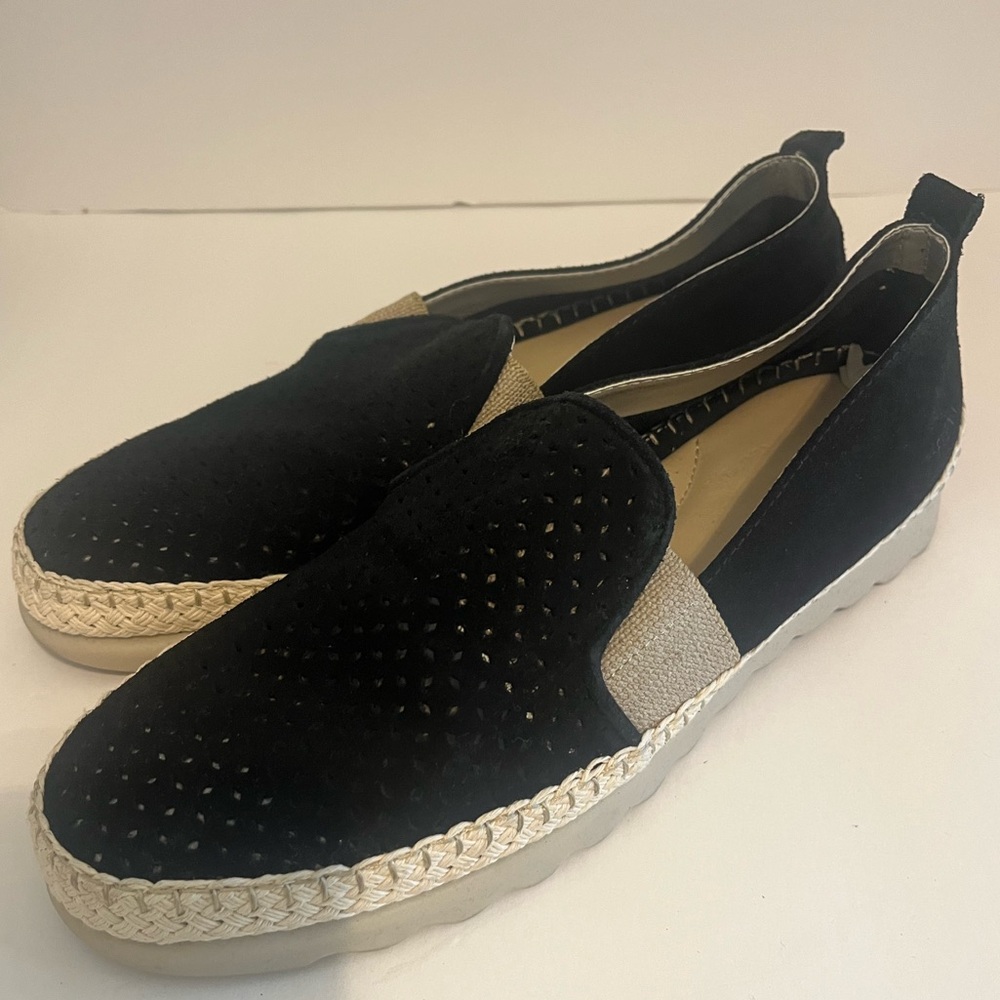 Flexx Black and Tan Loafer/Espadrille like slip on shoes
